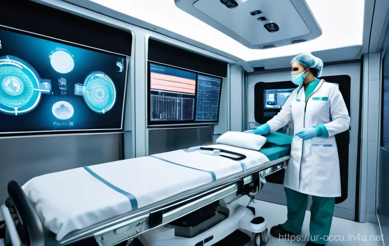 응급구조사와 응급 의료 서비스 전망 - **Prompt 1: Futuristic Paramedic in a Smart Ambulance**
    "A highly skilled female paramedic, in a...