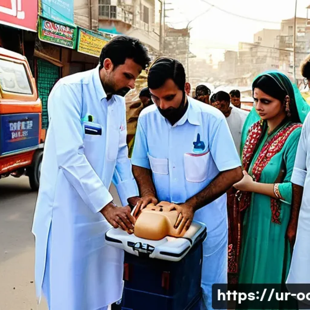 응급구조사 심폐소생술 성공 사례 - A professional emergency medical team performing CPR on an elderly South Asian man in a busy urban s...