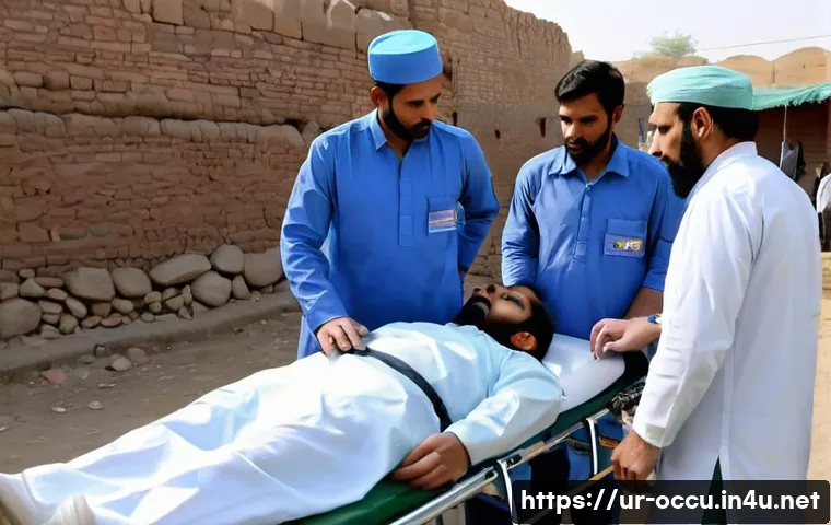 응급구조사 출동 후 보고서 작성법 - A detailed scene of an emergency medical team performing a thorough patient assessment at the site o...