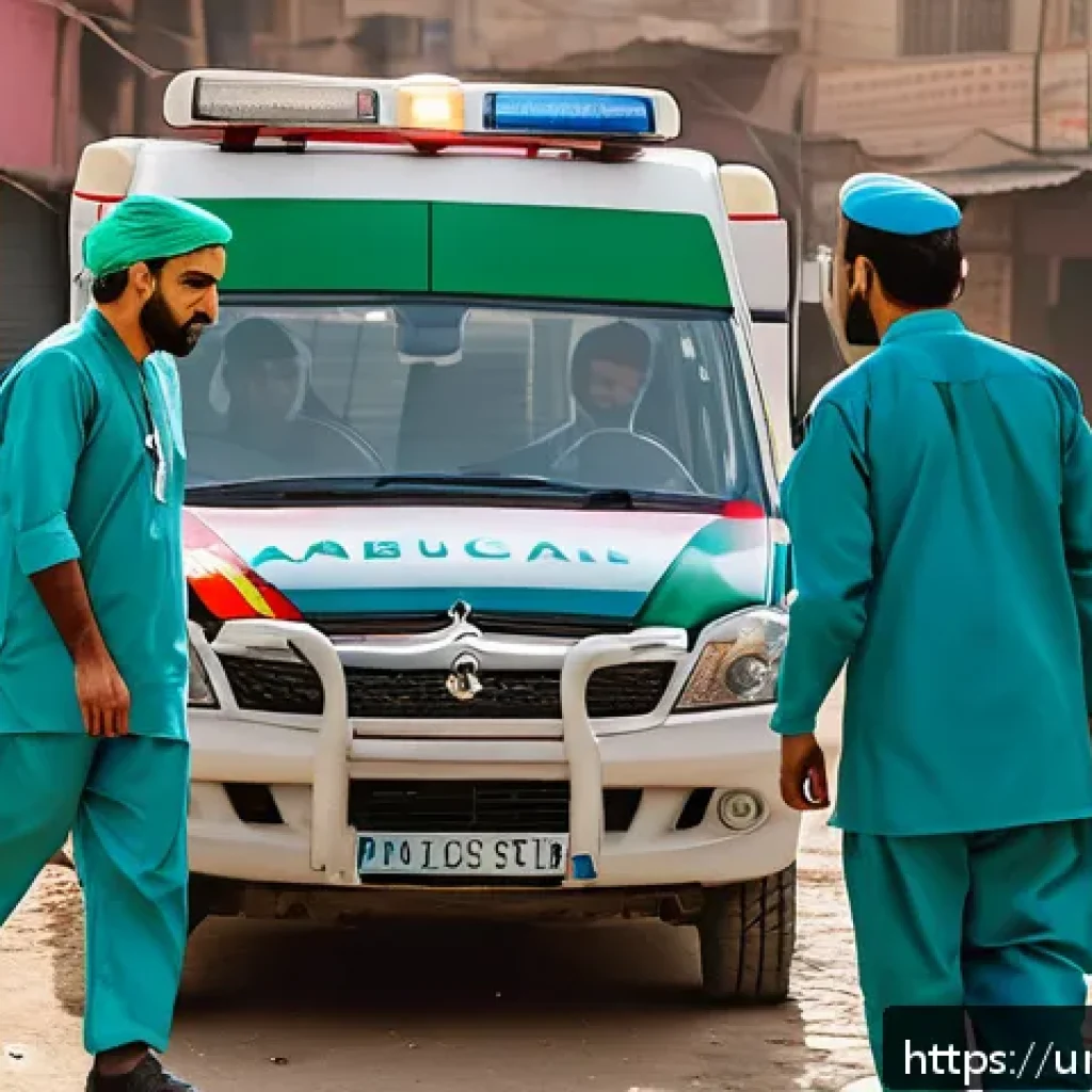 응급구조사와 협업 사례 - A dynamic scene of an emergency medical team working together in a bustling urban setting in Pakista...