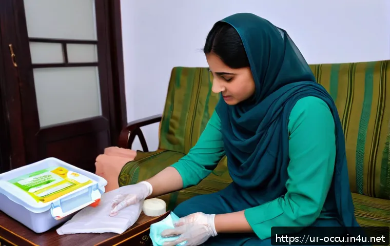 응급구조사 응급상황 대처법 - A detailed and realistic emergency first aid scene in a typical Pakistani household setting, showing...