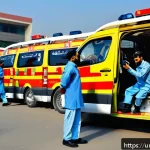 응급구조사와 전문 응급처치 방법 - A professional emergency response team in Pakistan using modern digital communication technology dur...