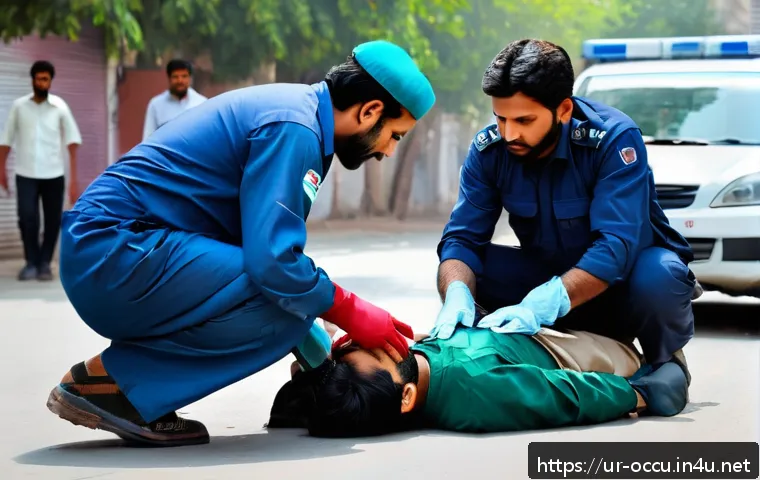 응급구조사와 간호 보조 기술 - A professional emergency responder wearing a neatly pressed uniform and protective gloves, providing...