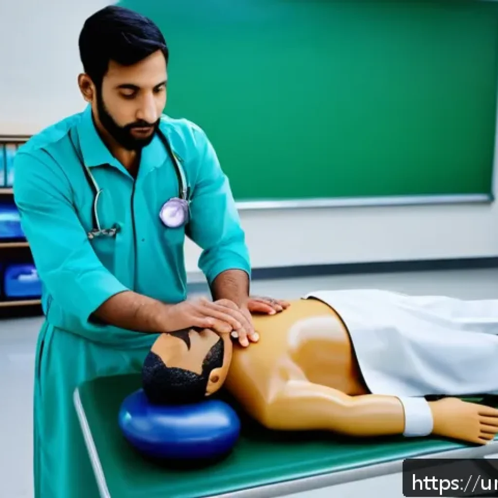 응급구조사와 BLS - A detailed, realistic scene of a South Asian man in his 30s wearing traditional modest clothing and ...