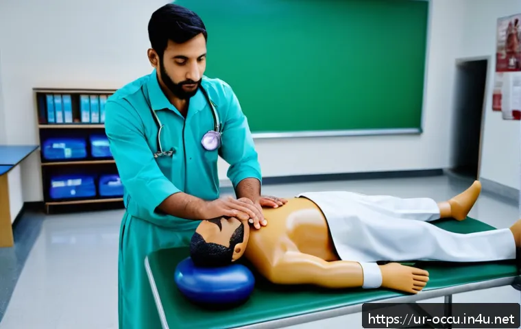 응급구조사와 BLS - A detailed, realistic scene of a South Asian man in his 30s wearing traditional modest clothing and ...