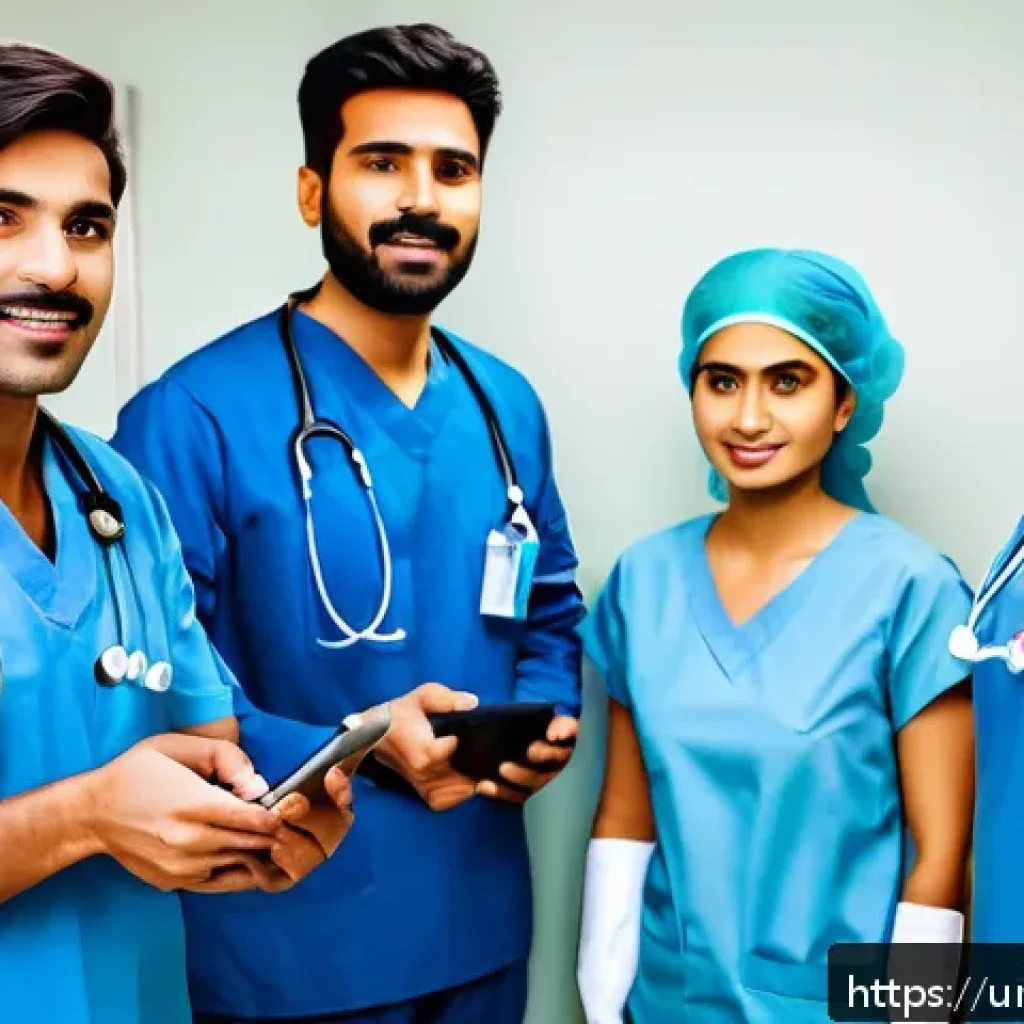 응급구조사 리더십 개발 - A professional emergency medical technician team in an urban Pakistani hospital setting, dressed in ...